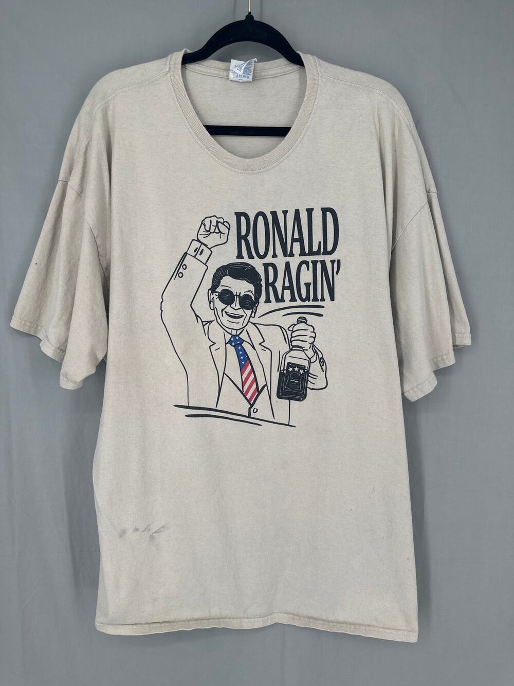 Funny Shirt Mens 3XL Beige Ronald Regan President Party America Graphic Tee